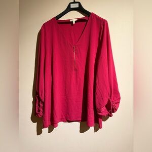 Loralette Red Blouse with V-Neck and 3/4 Sleeves